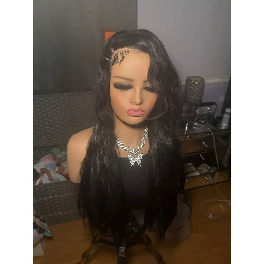 13x6 Natural Black Human Hair Blend Wig 28-30” Pre-Plucked Baby Hairs